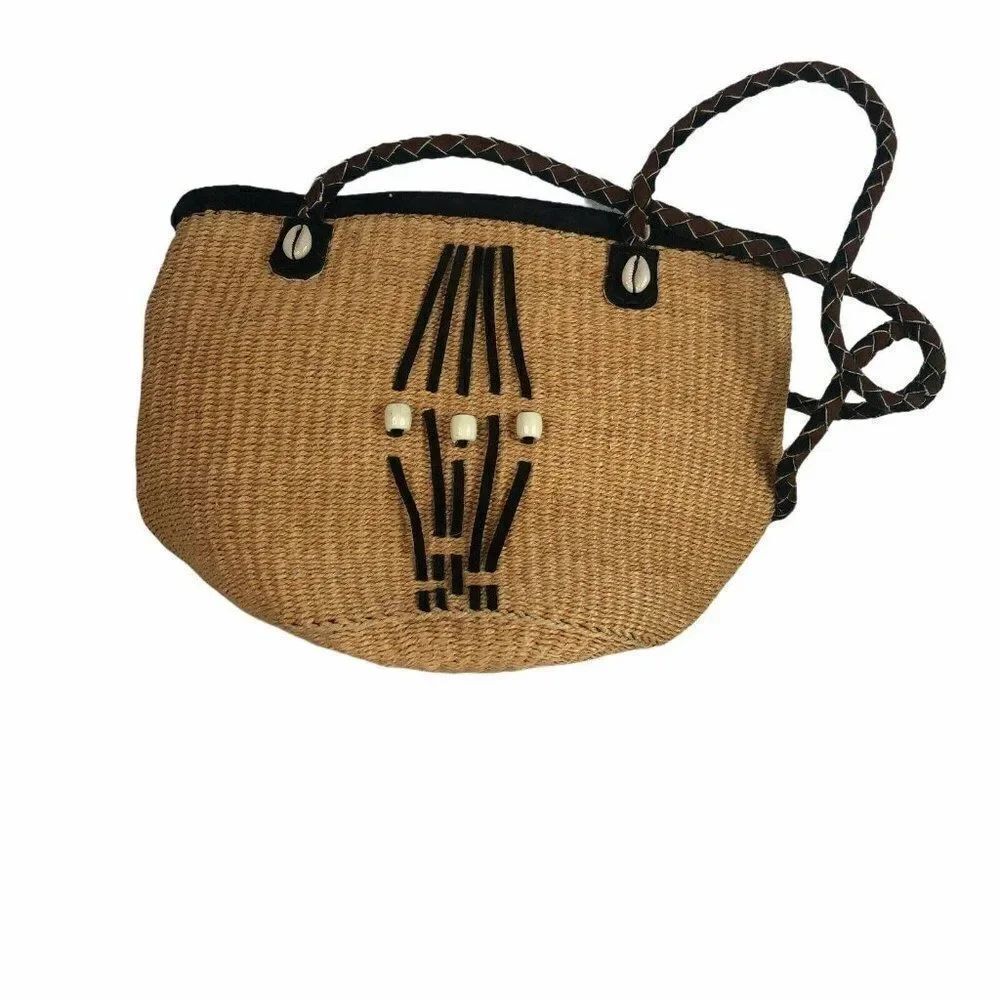 Vintage Straw Bucket Purse Handbag Bag Braided